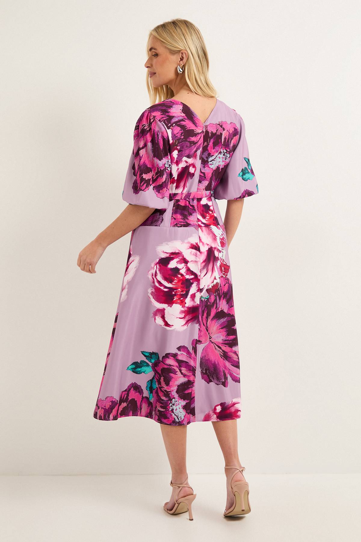 Wallis Robe Midi Ceinturée en Sergé Fleuri Petite Taille
