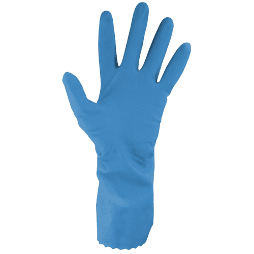 Gant de ménage latex flocké coton bleu