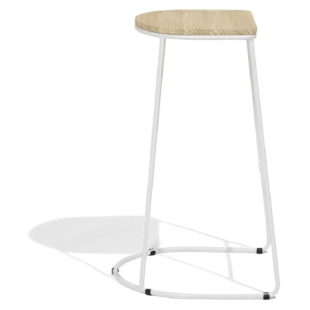 Tabouret de bar 32xH69,5x32cm pin et métal blanc