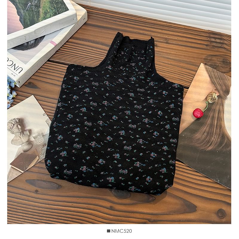 Lemongrass - T-shirt met hoge hals en bloemenprint in 6 kleuren