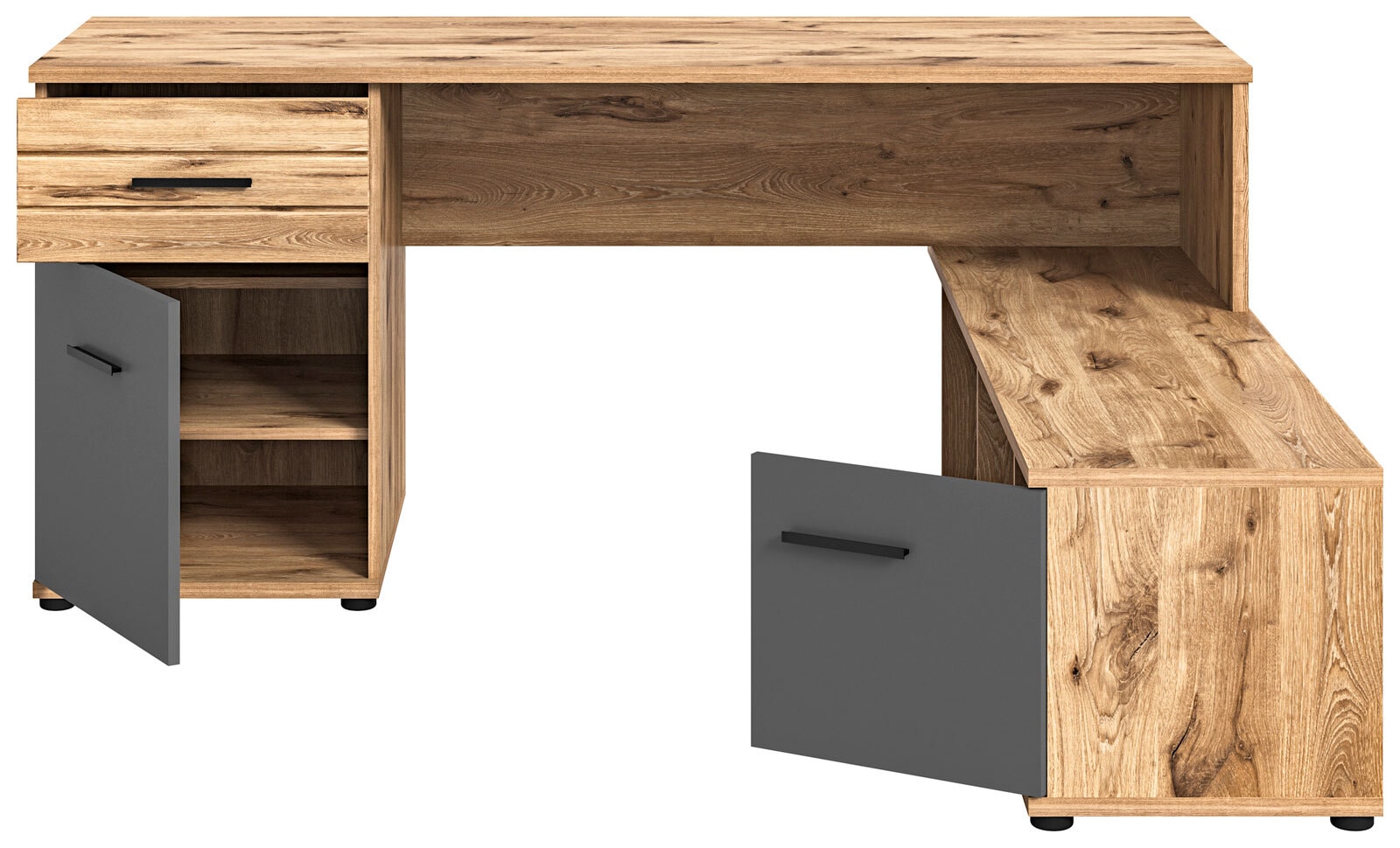 Winkelschreibtisch Mason Basalt Grau / Nox Oak 170 x 76 x 151 cm