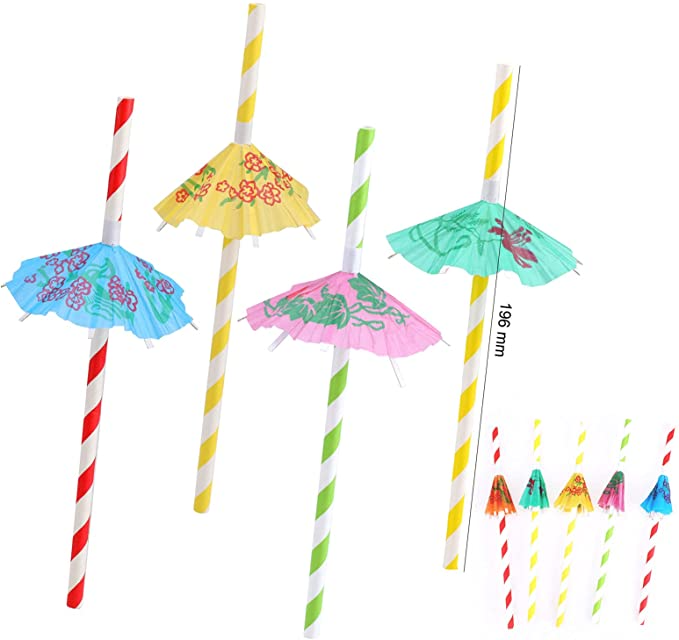 (130-tlg. Set) Party Getränke Deko Papier Strohhalme / Cocktail Schirmchen / Feuerwerk Sticks - Bunt