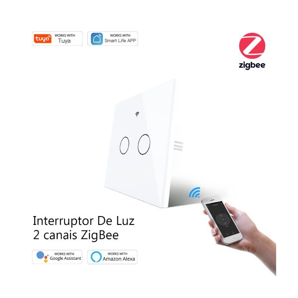 Moes Interruptor de Luz 2 Gang Zigbee Touch de Parede Z