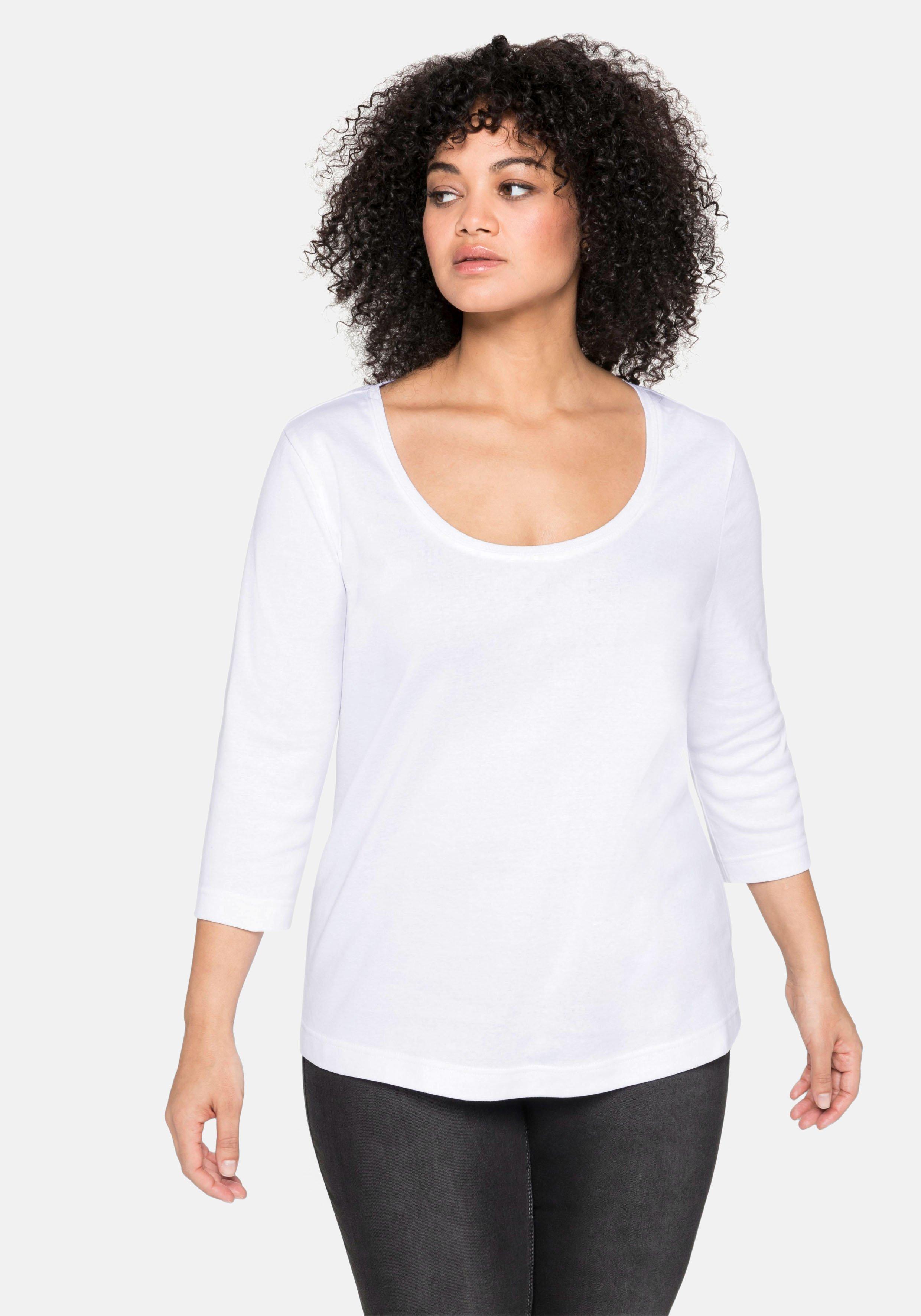 Shirt mit 3/4-Arm und weitem Rundhalsausschnitt