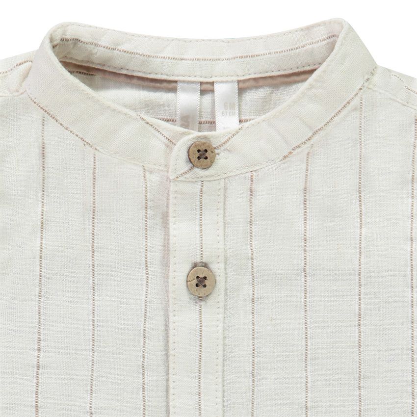 Ensemble salopette courte + chemise manches courtes rayées pour bébé garçon - Ecru