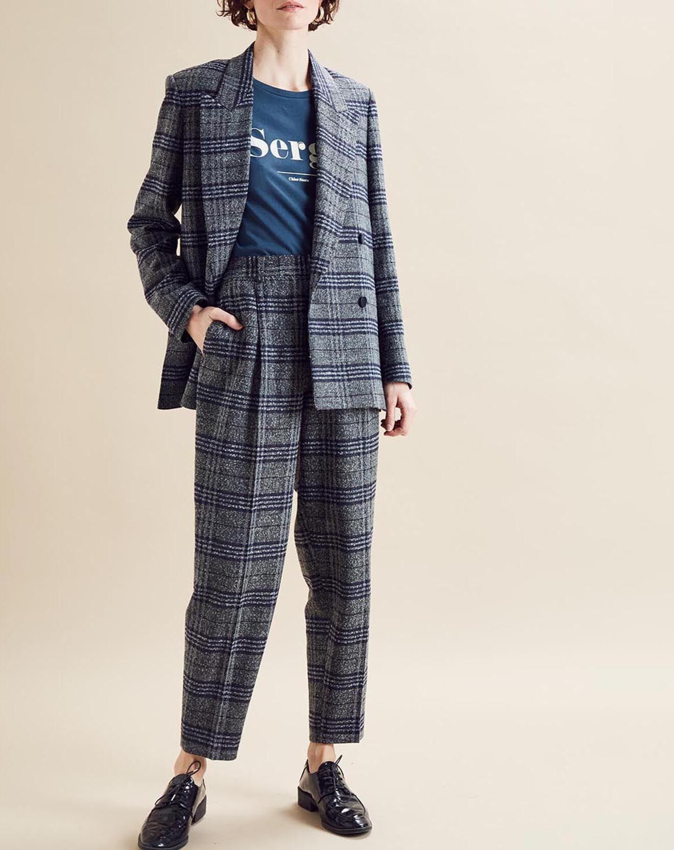 Chloé Stora Veste en Laine mélangée Ulla à carreaux grise