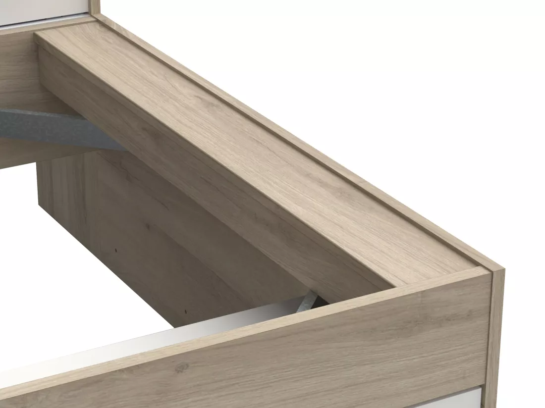 Lit modulable 90 x 190/200 cm avec rangements - Blanc et naturel - LIARA