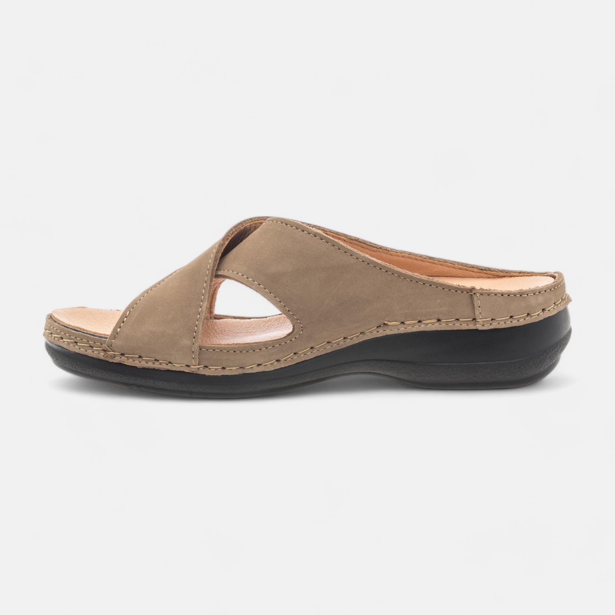 Nu-pieds confort Femme en cuir taupe