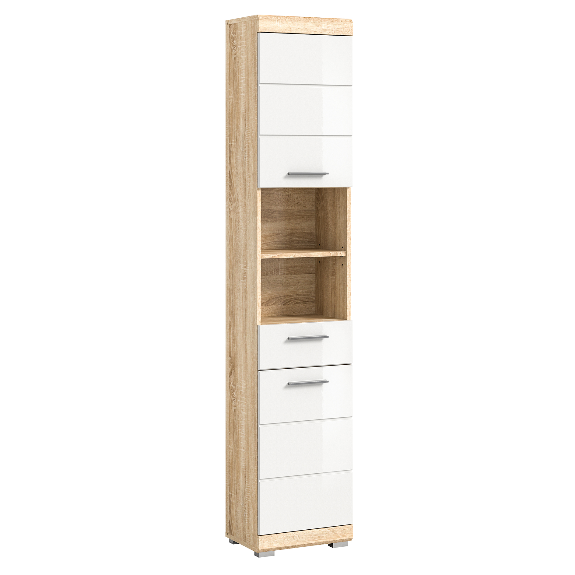 Hochschrank LAMBADA - Sonoma Eiche-weiß Hochglanz - 191 cm