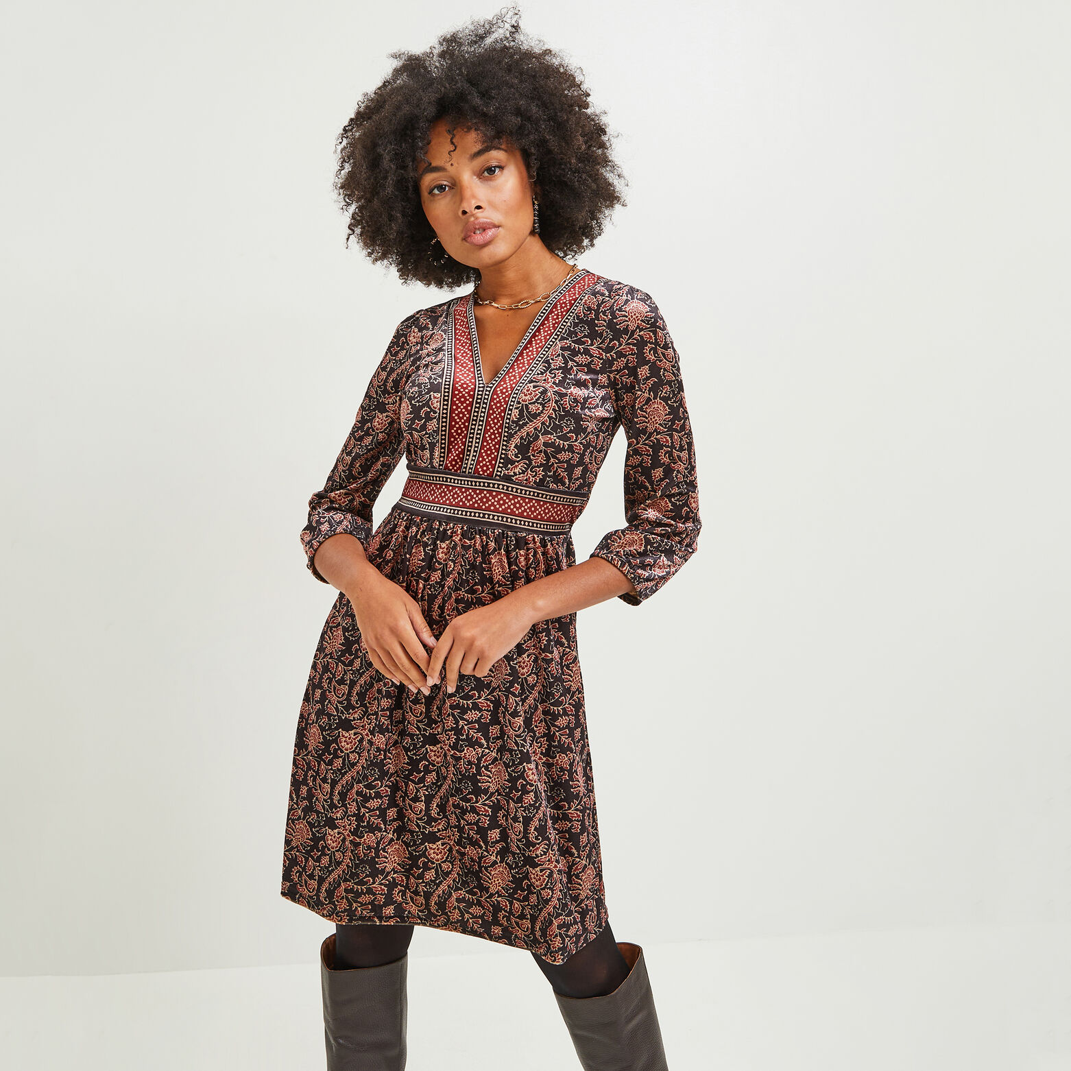 Robe imprimée en velours femme