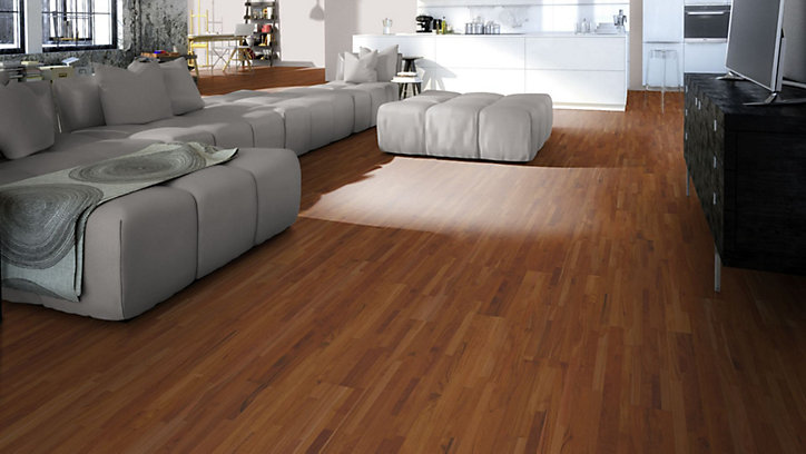 Parquet massif à coller 4 frises en teck verni