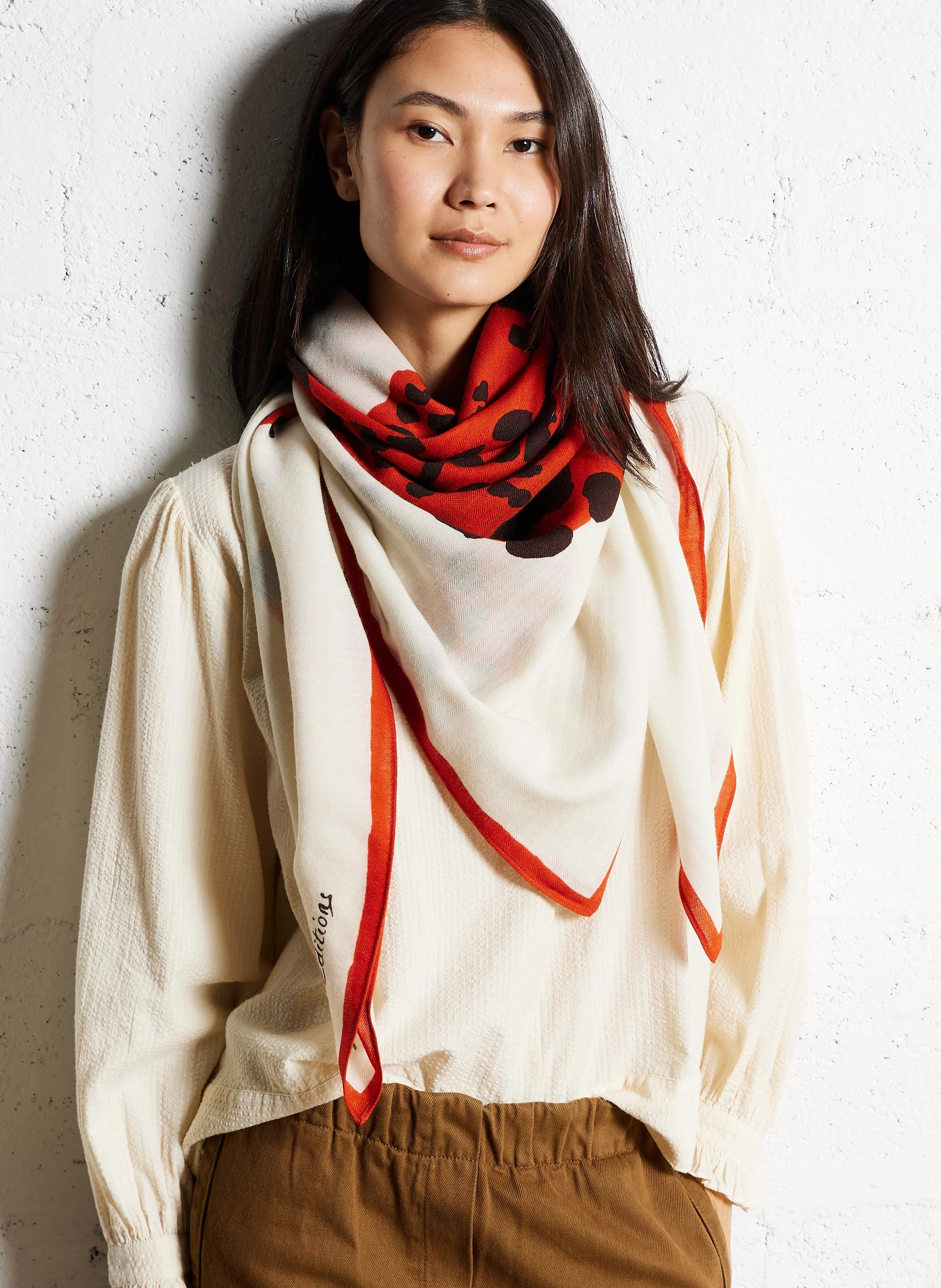 FELINE - Foulard en laine et cachemire mélangé imprimé | Beige