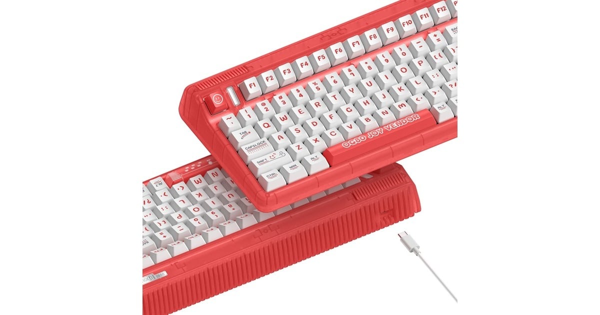 IqunixOG80 Joy Vendor Wireless Mechanical Keyboard, gaming toetsenbord  (Rood/wit, US lay-out, IQUNIX Moonstone, RGB leds, 80% (TKL), Hot-swappable, PBT, 2.4GHz | Bluetooth 5.1 | USB-C)