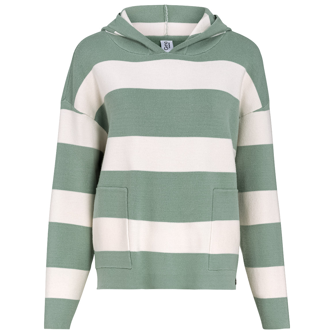 Gina Collection Damen Strickpullover mit Kapuze salbei / weiss