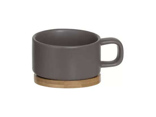 Théière + tasse en faïence et bambou - taupe - Contenance 0.4L