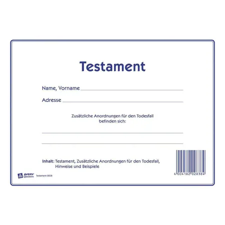 Avery Zweckform 2838 Testament, umfangreiches Vordruckset, 220x163mm