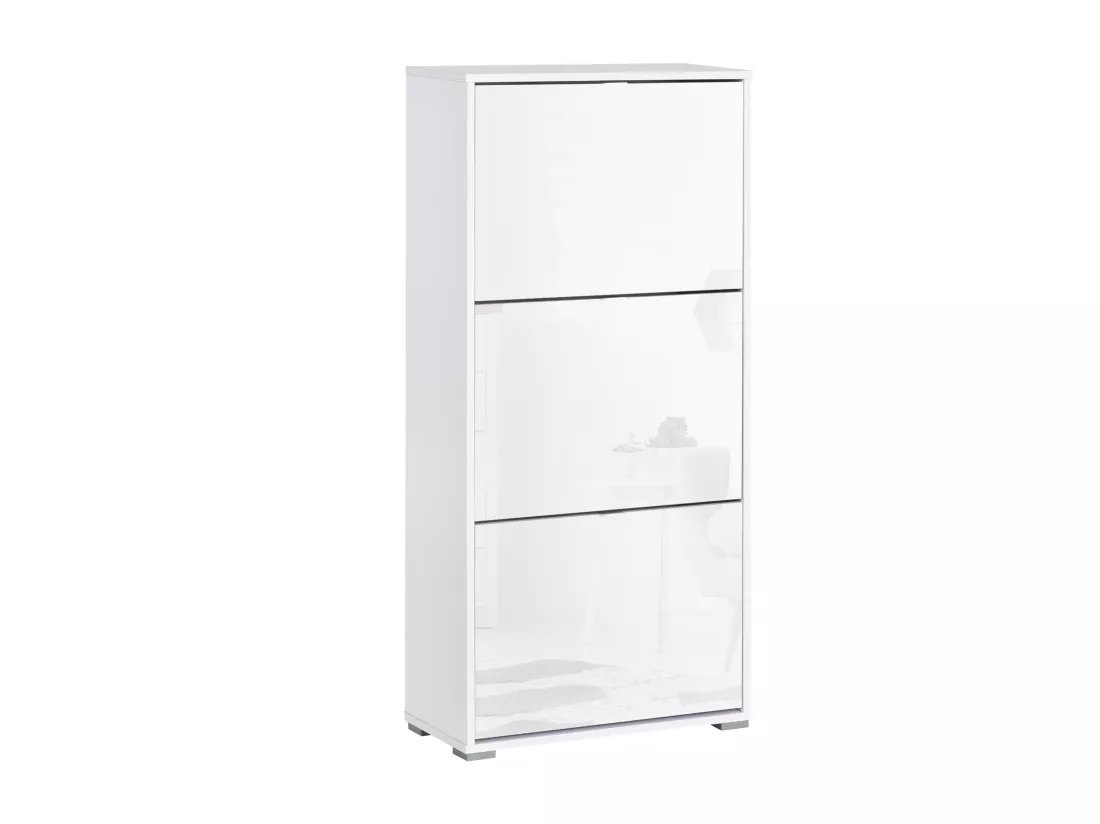 Meuble à chaussures 3 portes abattantes 3 compartiments MDF blanc laqué
