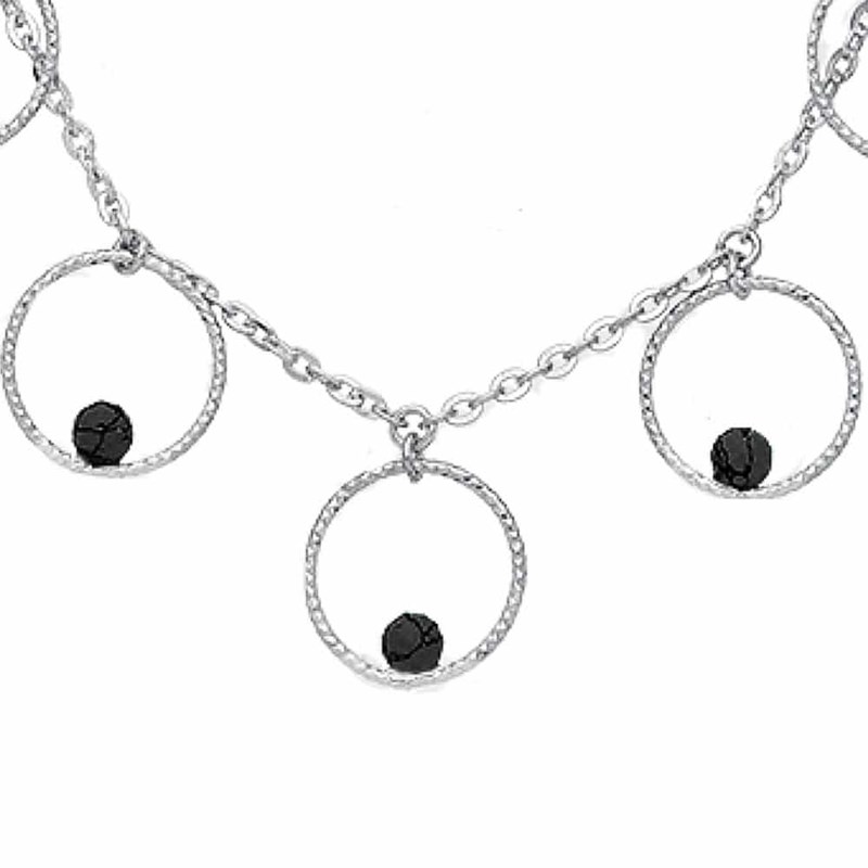 Collier Argent Rhodié Bulles Et Pierre Spinelle Noire