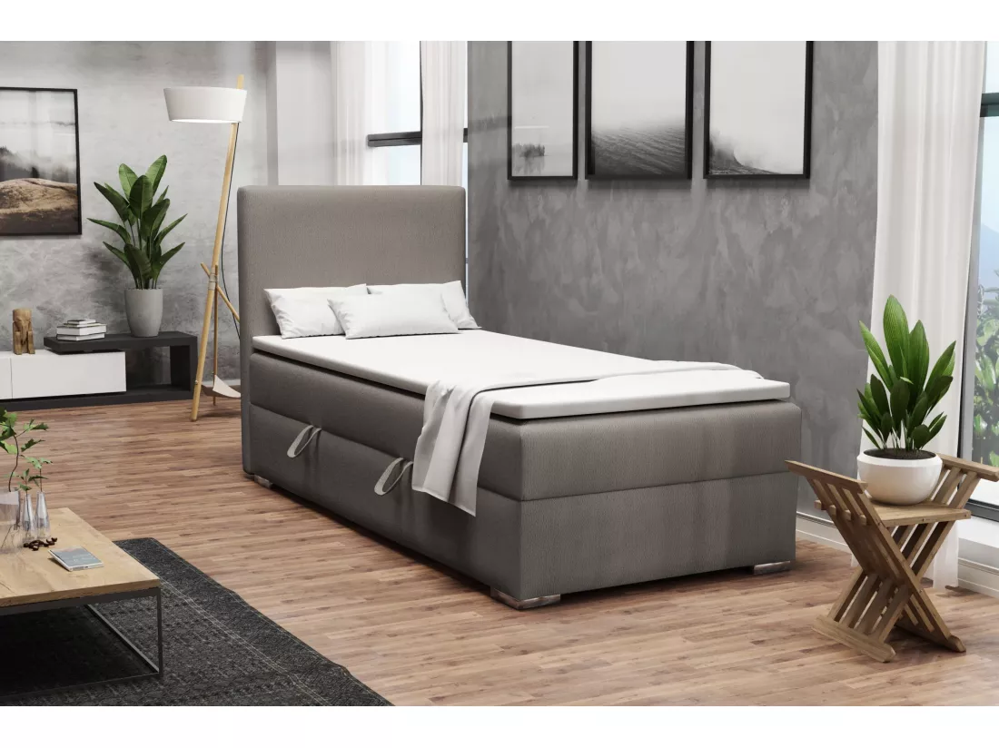LIT SIMPLE avec topper Kiberg Mini côté gauche, 100x200 cm, Soft 29 (Gris)