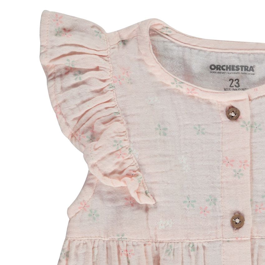Ensemble 3 pièces en double gaze imprimé floral pour bébé fille - Rose