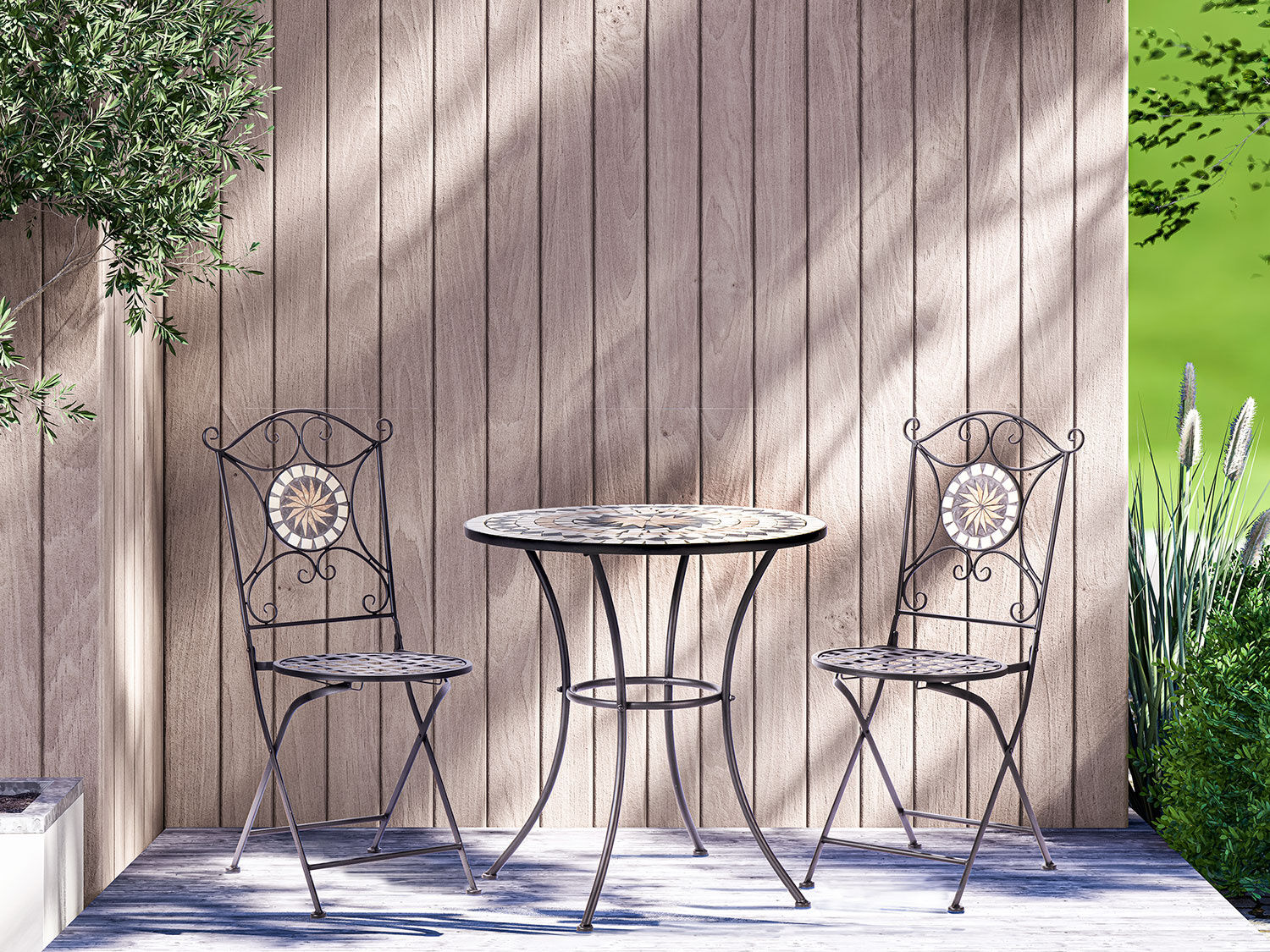 Bistro-Set Mosaik 3-teilig schwarz