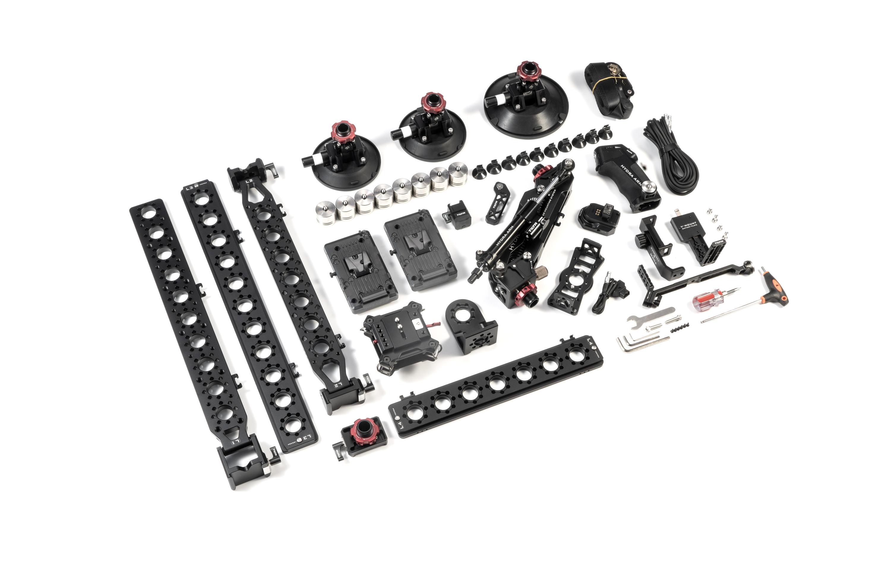 Hydra Alien Car Mounting System Pro Kit - V Mount<br>Komplette Ausrüstung für die Videomontage am Auto mit Fernbedienungsset und Monitorhalterung