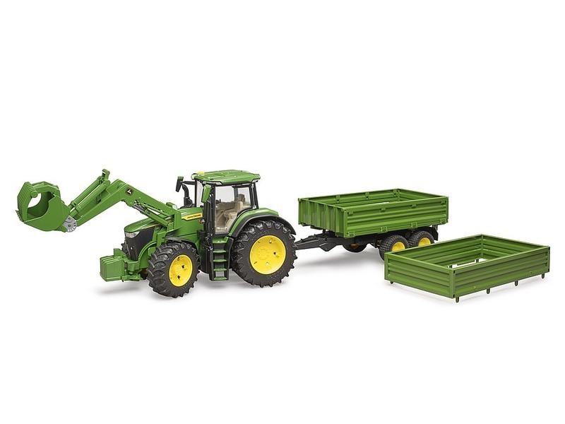 Bruder Spielwaren Landwirtschaftsfahrzeug John Deere 7R 350 Mit Frontlader und Tandemachs-Transportanhänger