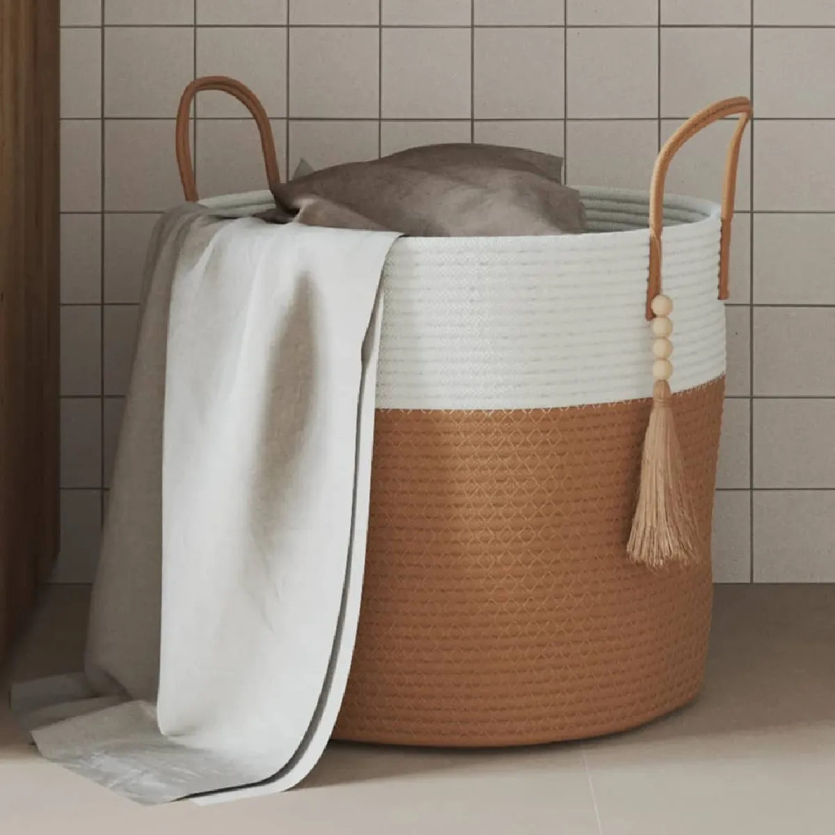 vidaXL Panier Marron et Blanc