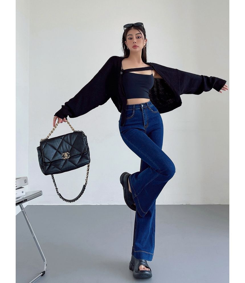 LIVIE - High Waist Washed Flared Jeans