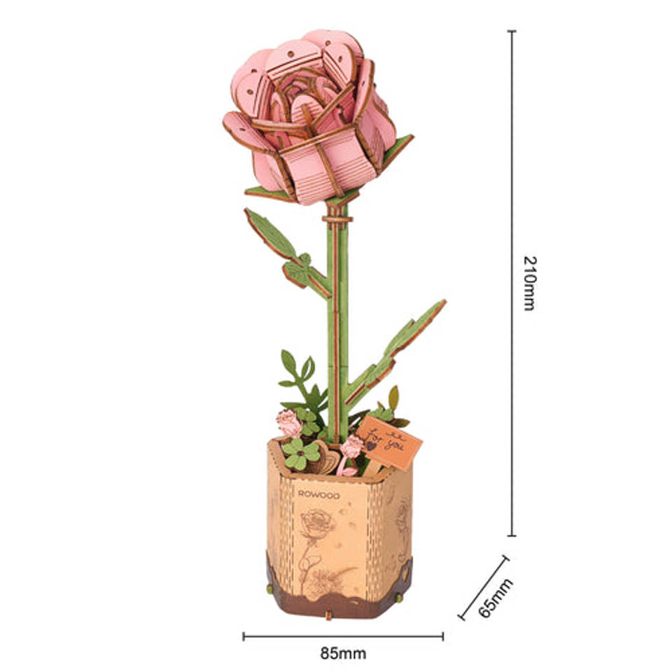 Robotime Rowood 3D houten roze roos