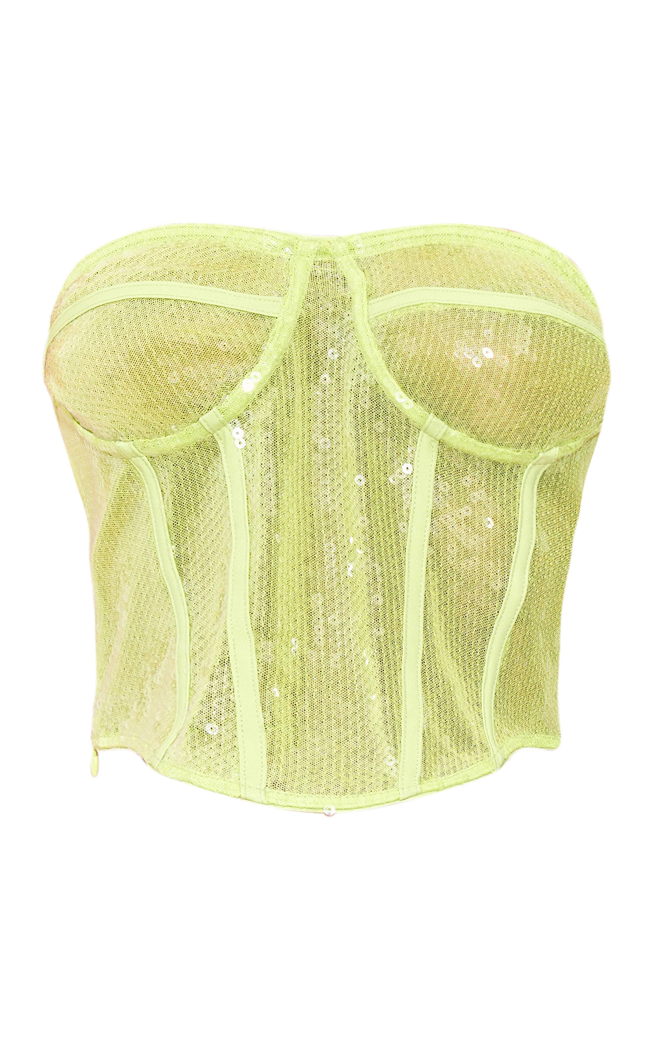 Citron Vert Ensemble Corset Transparent À Sequins