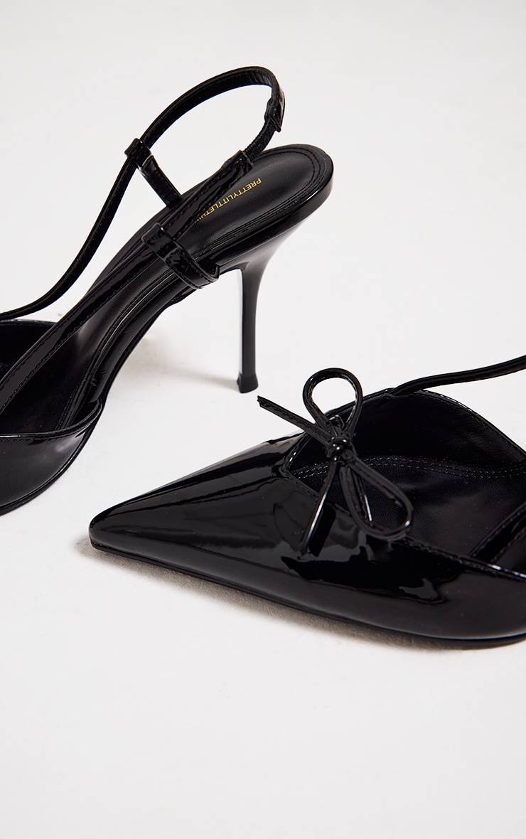 Noir Escarpins À Talon Mi-haut En Synthétiquecuir Verni Prune Avec Bout Pointu Et Détail Nœud