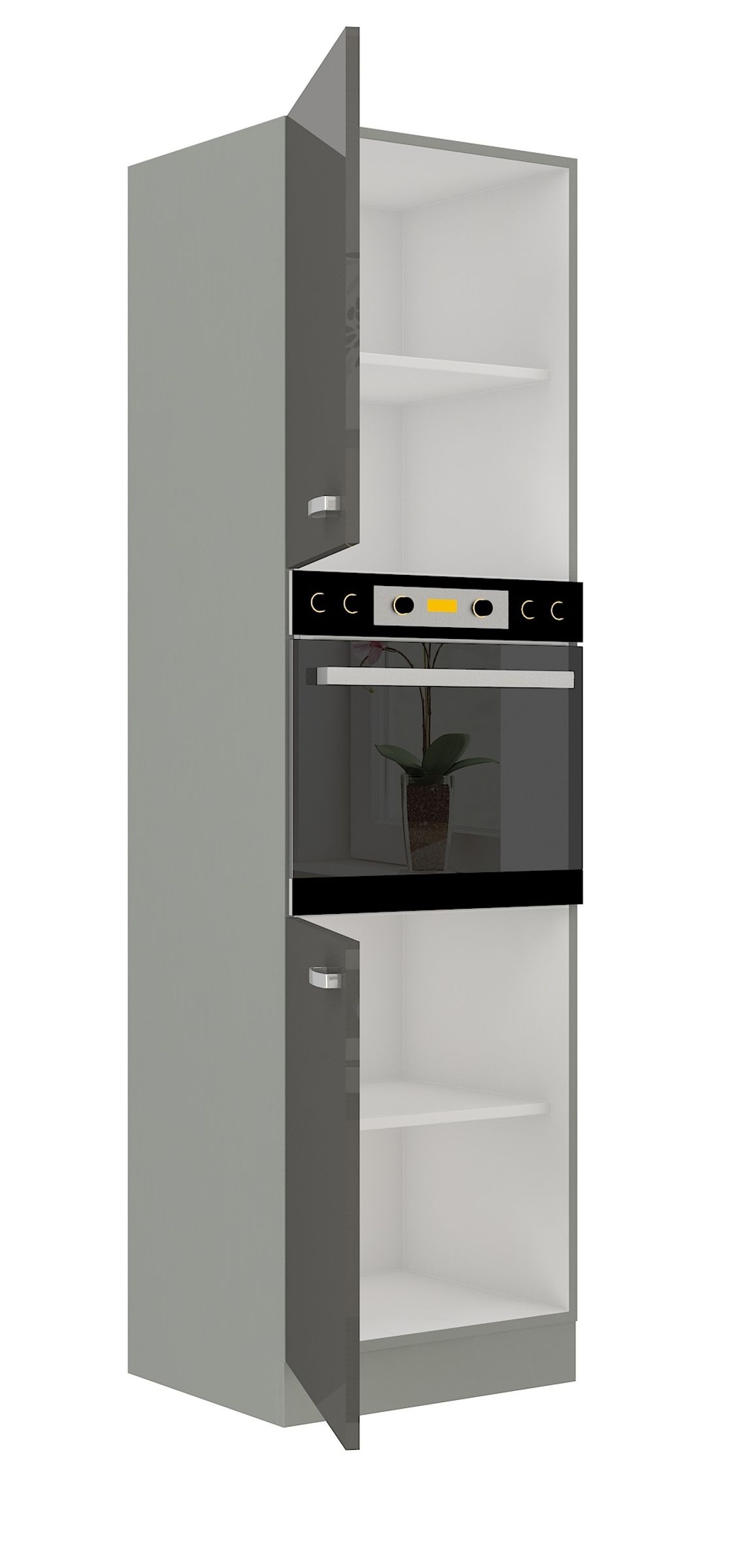 Küchen Hochschrank 60cm Hochglanz Grau Küchenzeile Küchenblock Küche Grey Bianca