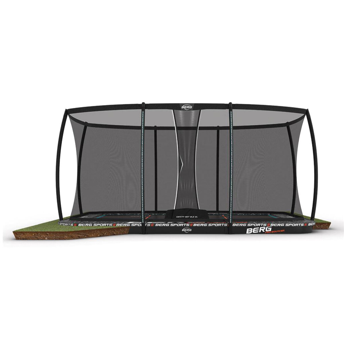 Bergtoys Berg Ultim Pro Bouncer Trampolin Flatground Schwarz 500 cm, Sicherheitsnetz Deluxe XL