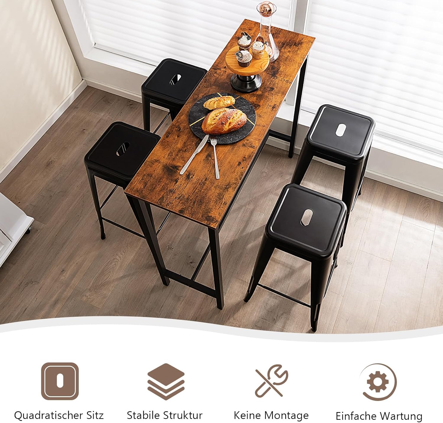 COSTWAY Barhocker 4er Set, Küchenhocker stapelbar, Tresenhocker mit Fußstütze, Bistrohocker bis 150kg belastbar, Sitzhocker, Hocker für Zuhause, Bistro und Esszimmer (Schwarz, Sitzhöhe 76cm)