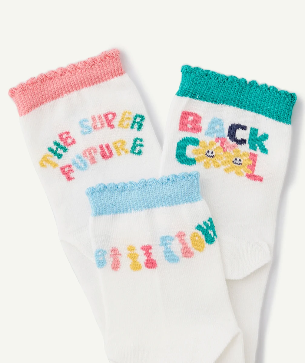 LOT DE 3 CHAUSSETTES HAUTES FILLE AVEC MESSAGES ET COULEURS