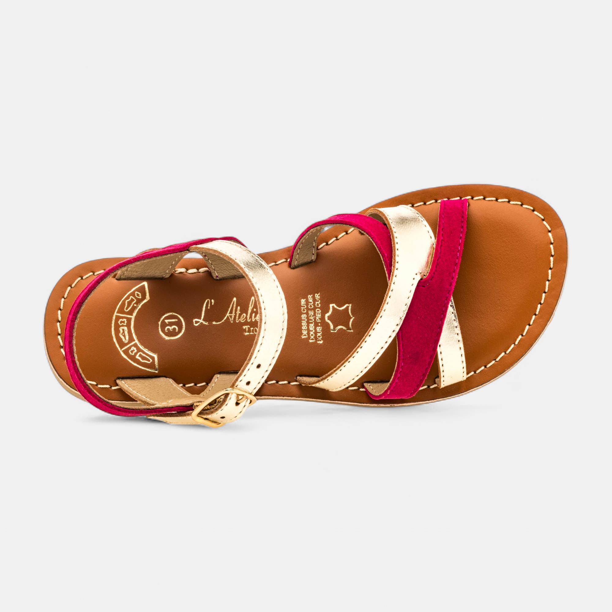 Nu-pieds Fille en cuir fuchsia