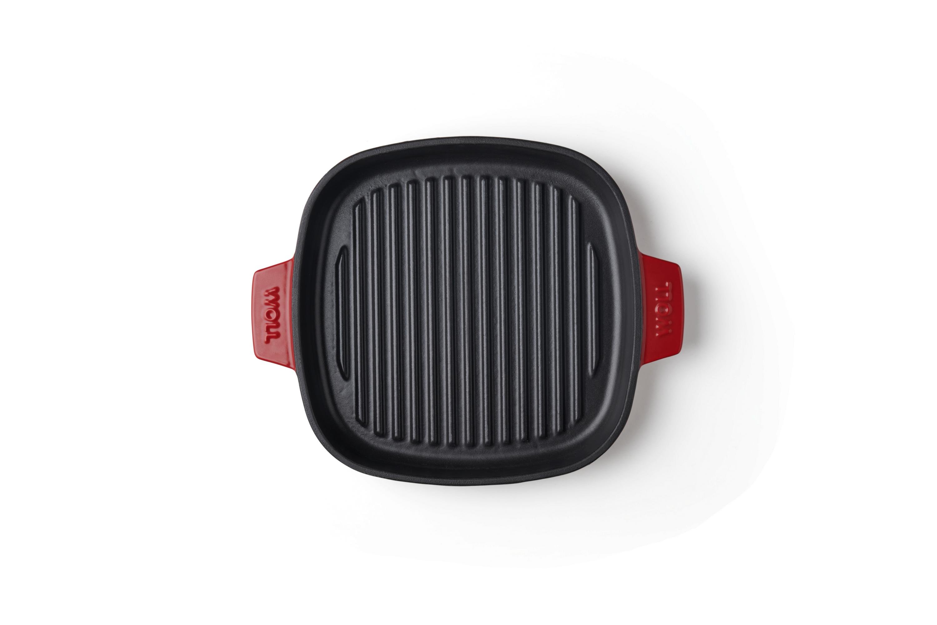 Iron Guss-Grillpfannen-Set mit 2 Steakmessern - Farbe: Chili Red