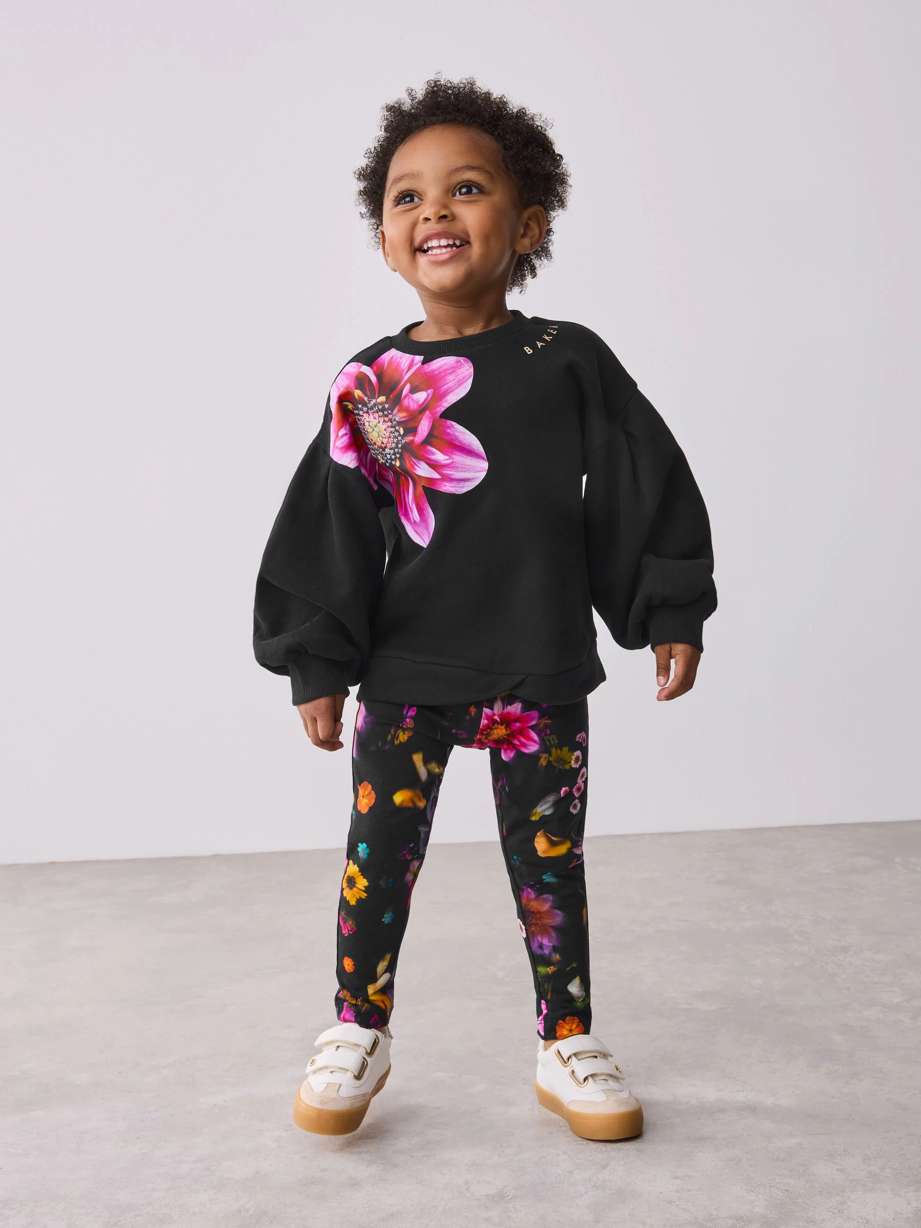 Baker by Ted Baker Flower Print Black Sweatshirt and Leggings Set 2 Piece