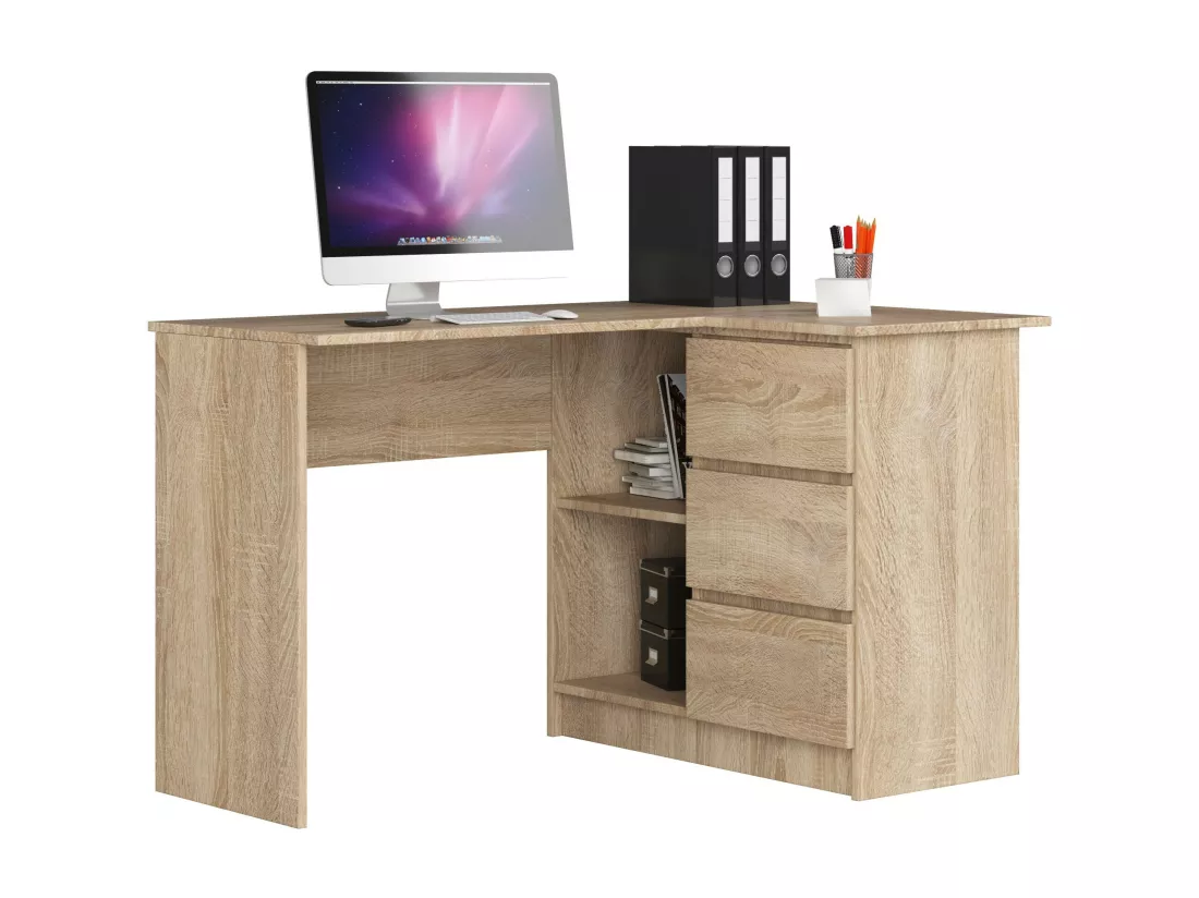 Bureau AKORD d'angle droit B16 Chêne Sonoma 124 cm 3 tiroirs façade Chêne Sonoma 2 étagères 124x85x77 cm