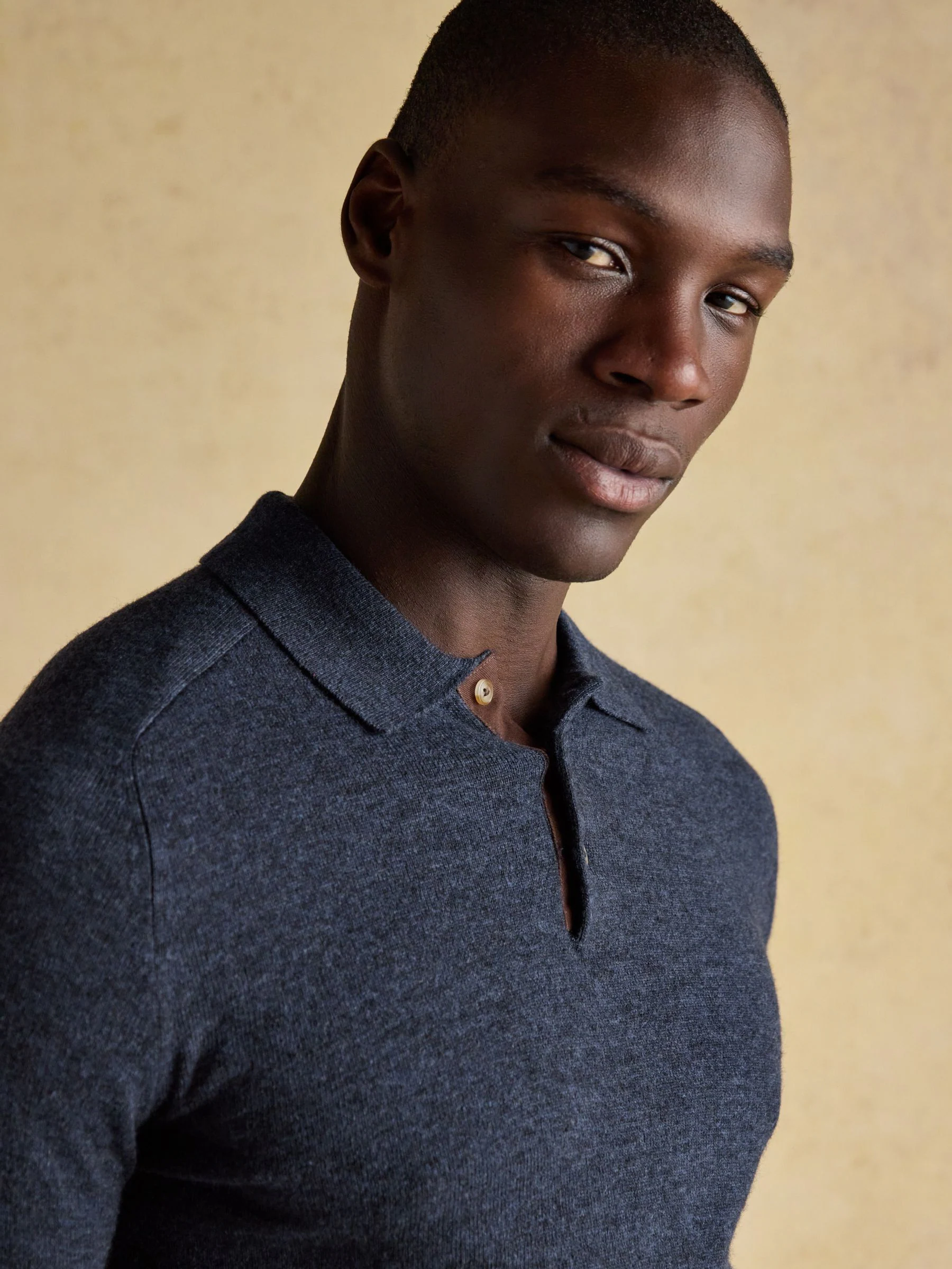 Marineblauw - Joules Sampson Wool-Rich Long Sleeve Knitted Polo Shirt