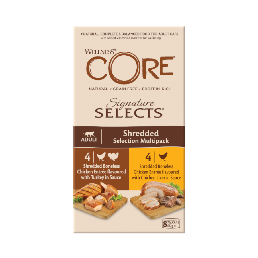 Wellness Core Shredded Selection lata para gatos - Pacote com 8 unidades