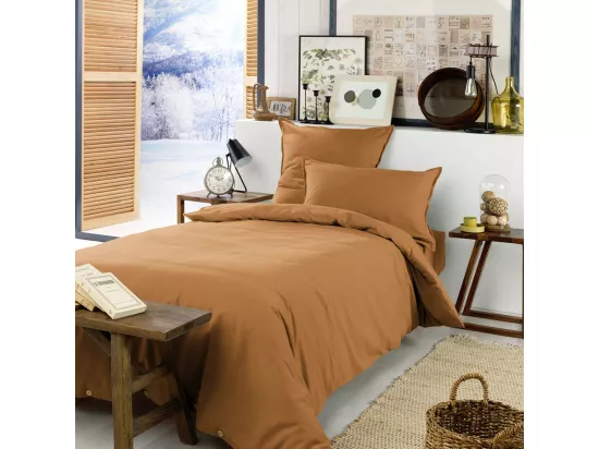 HEDDA - Housse de Couette 140x200cm Flanelle de Coton Coloris Camel