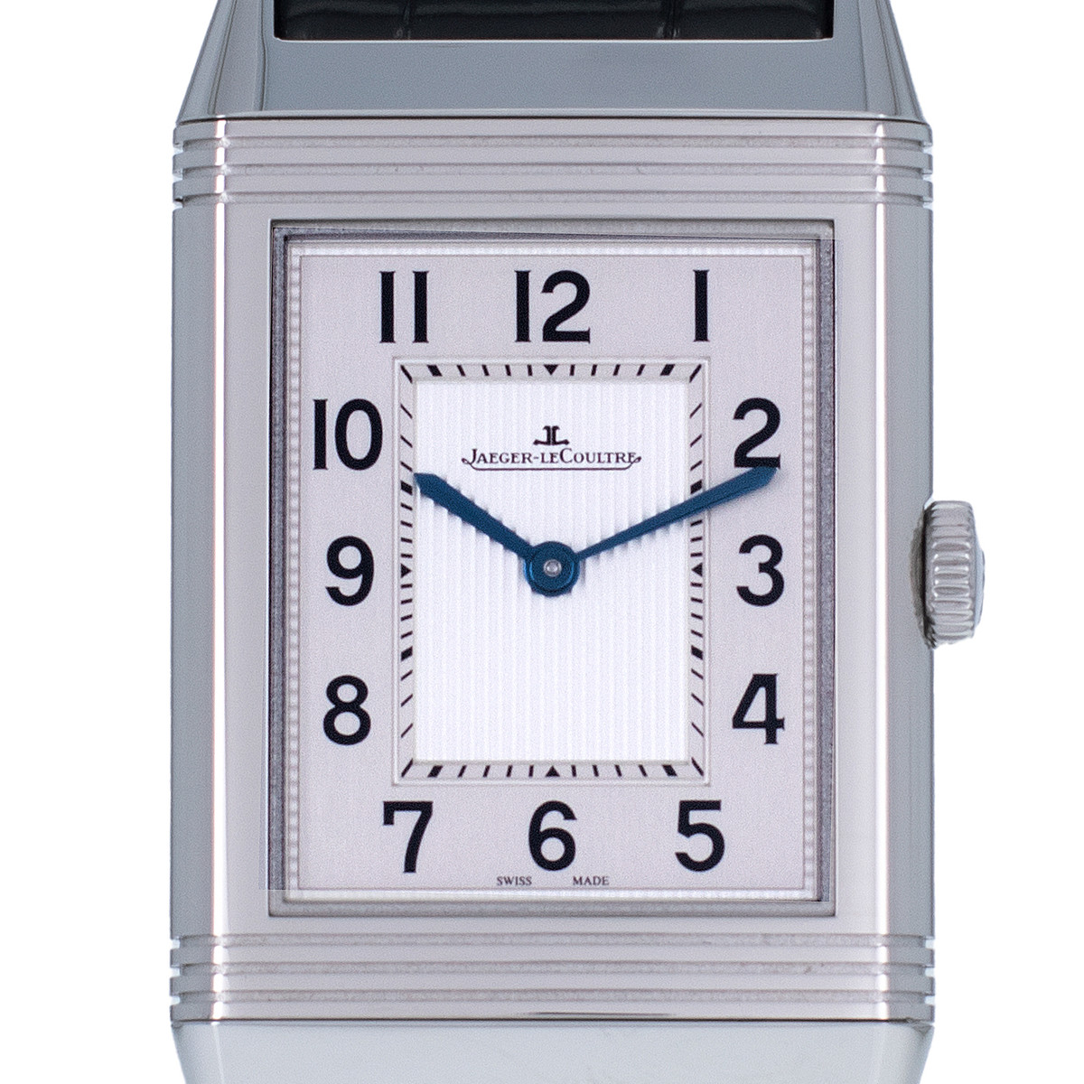 Montre d'occasion Jaeger Lecoultre Reverso homme mécanique acier bracelet cuir noir