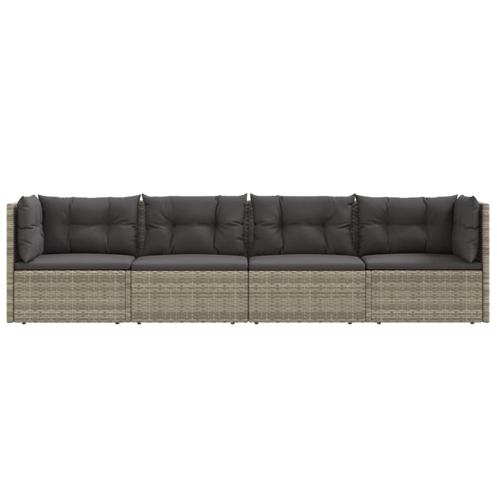 Salon de jardin meuble d'extérieur ensemble de mobilier 4 pièces avec coussins gris résine tressée