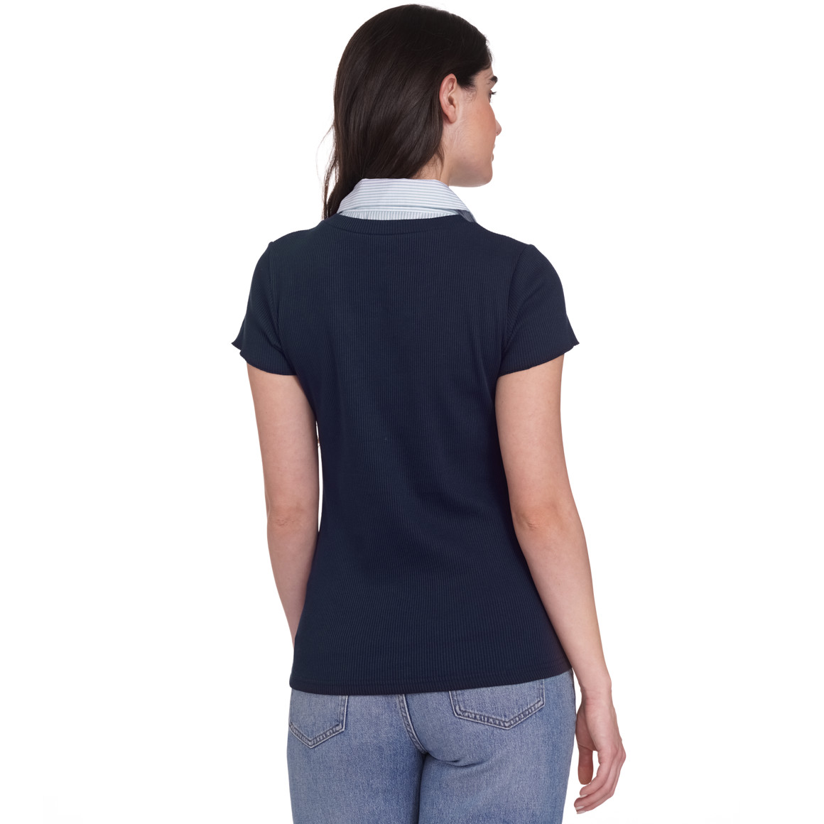Gina Damen Blusen-Shirt mit Hemdkragen dunkelblau / hellblau / weiss