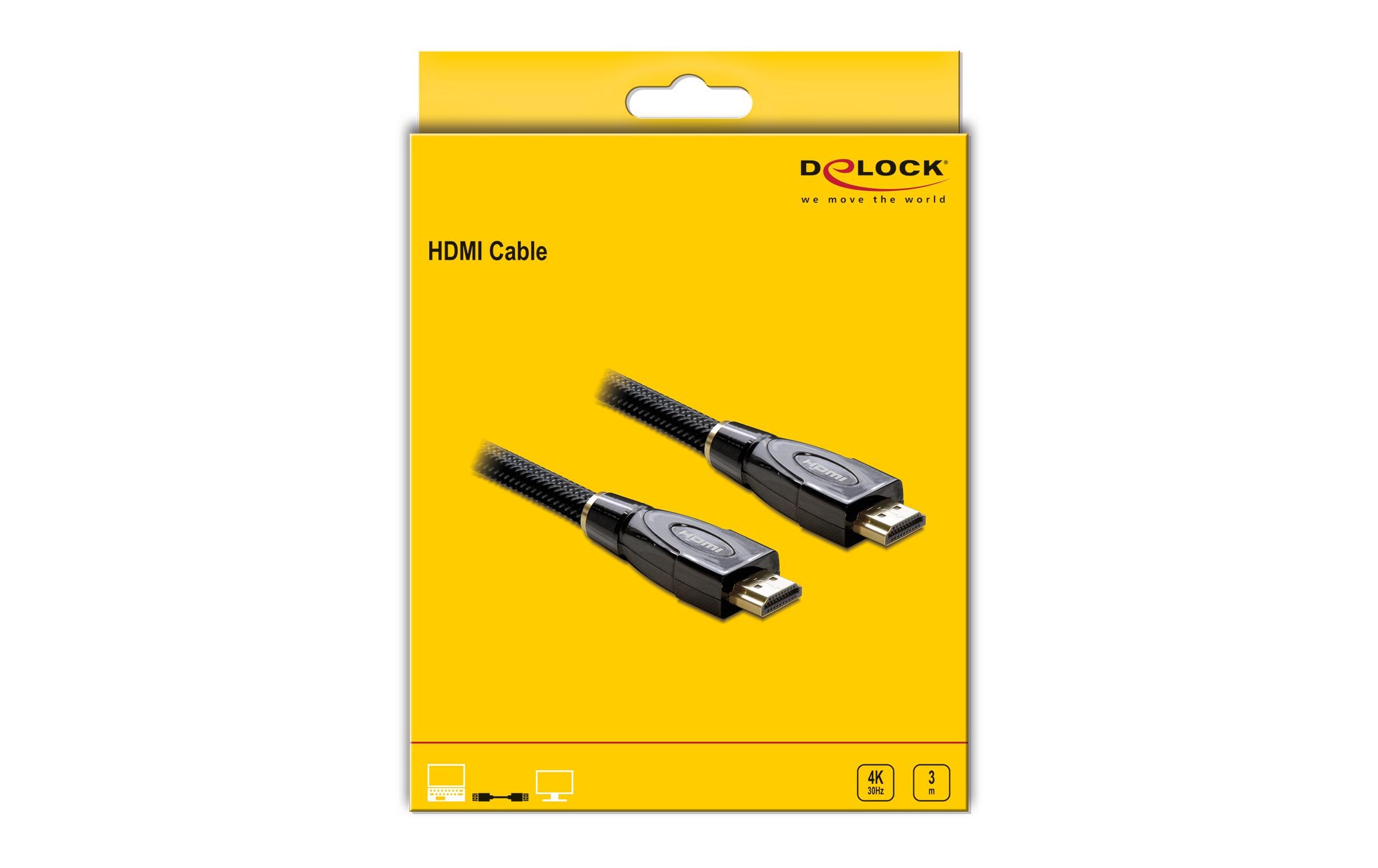 Kabel 4K 30Hz HDMI - HDMI, 3 m, SchwarzDelock High Speed HDMI mit Ethernet Kabel 4K 30 Hz 3 m
