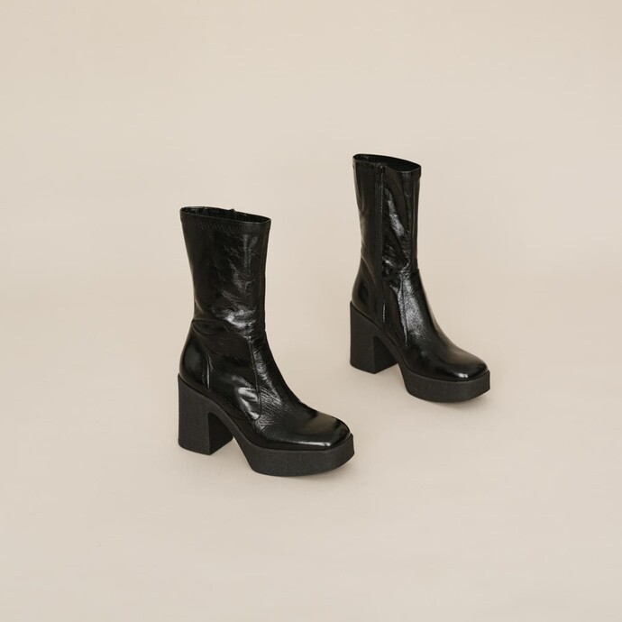 Bottines à plateformes  en cuir vieilli noir