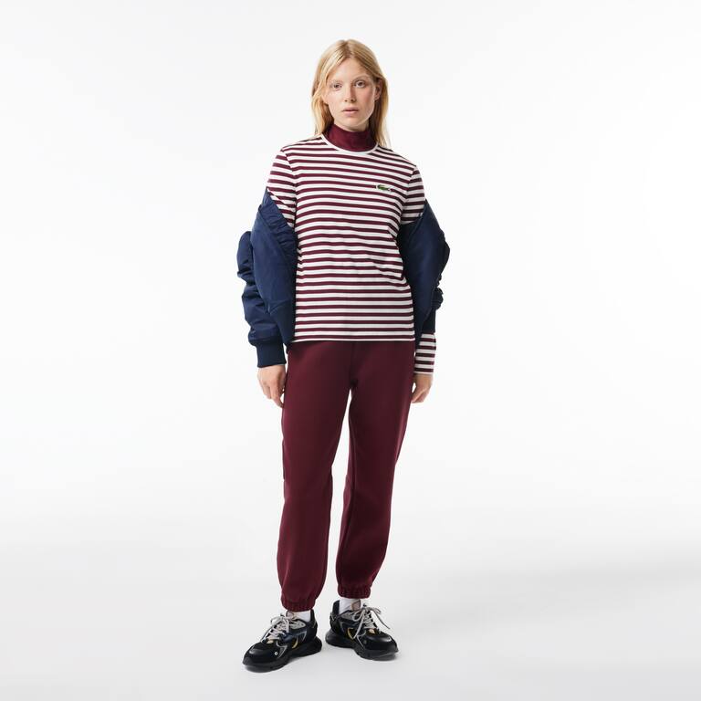 T-shirt manches longues femme Lacoste à rayures en jersey de coton T-Shirts - Rouge - Lacoste - Femme