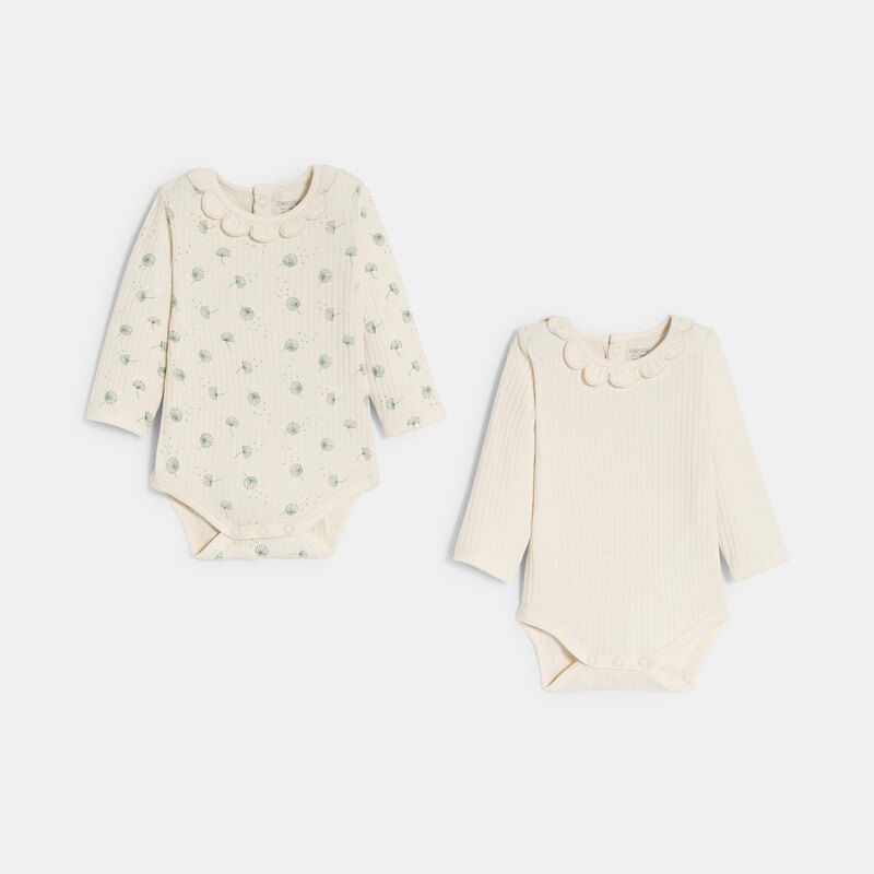 Body maille fantaisie col pétale blanc bébé fille Vert